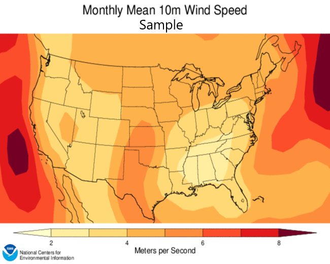 NOAA wind speed database map sample