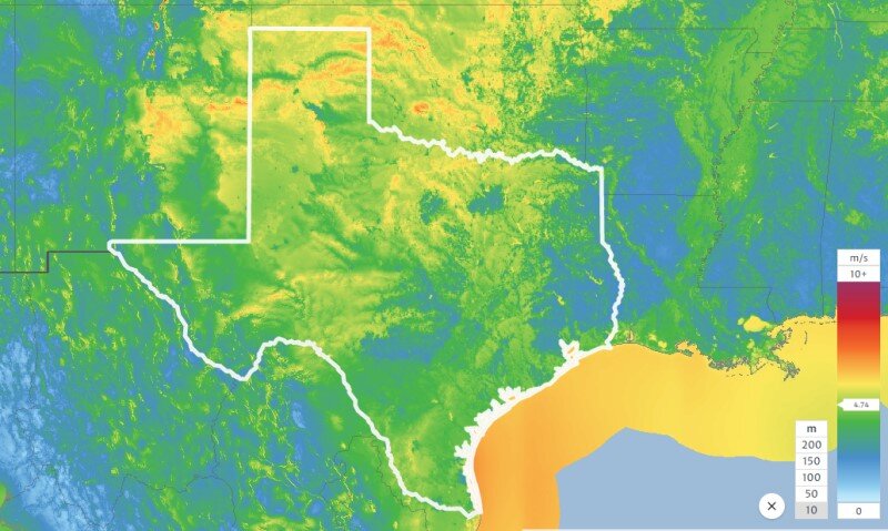 Texas wind speed database