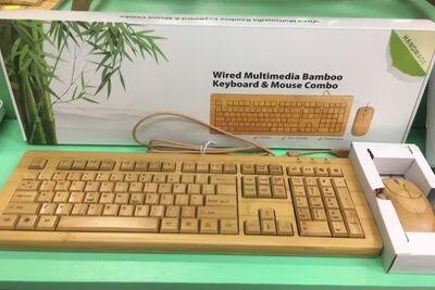 wired wooden keyboard mouse combo