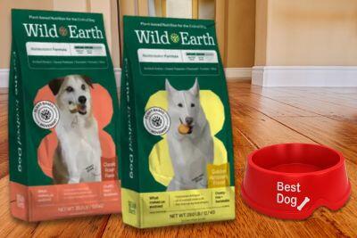 2 bags of wild earth and dog bowl