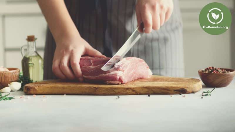 testing a non-toxic cutting board for raw meat