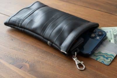 Upcycled rubber phone case testing